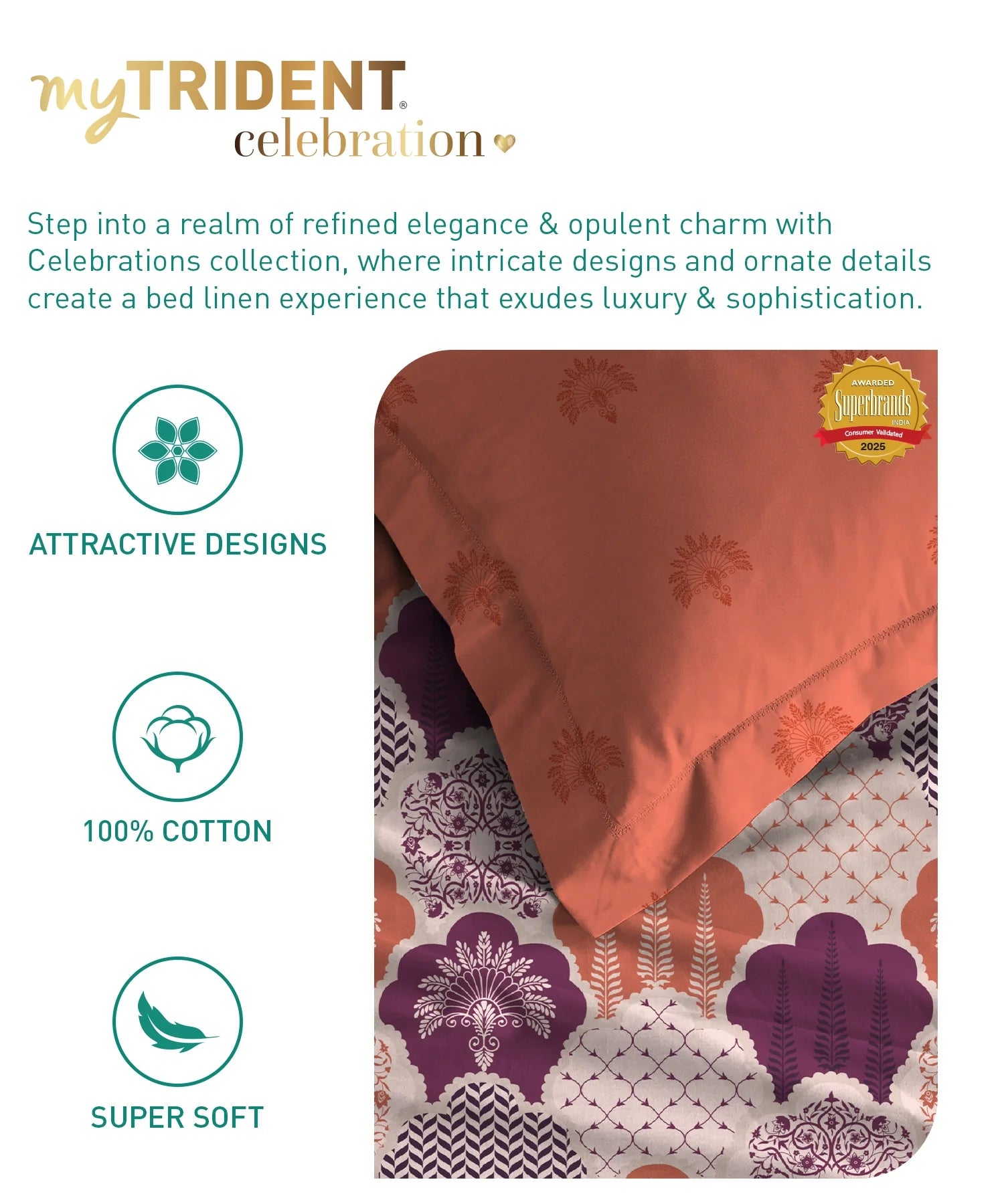 Celebration Queen Bedsheet Set, Mehfil Rust | 144 TC Cotton| 2 Pillow Covers