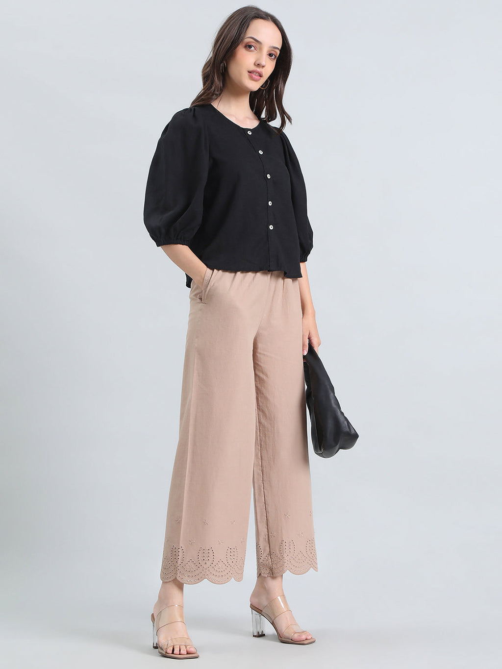 Beige Cotton Hakoba Palazzo