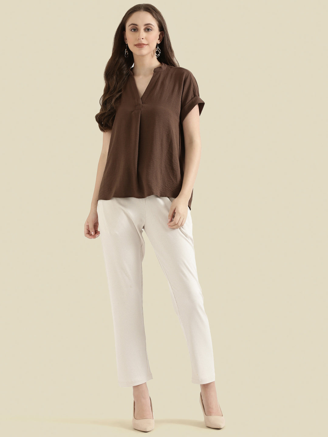 Mandarin Collar Textured Blouse