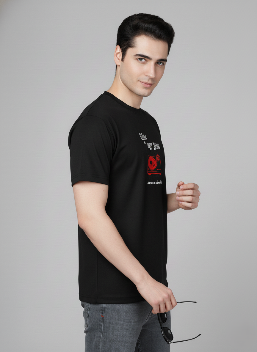 Men Cotton Black Printed Tshirt