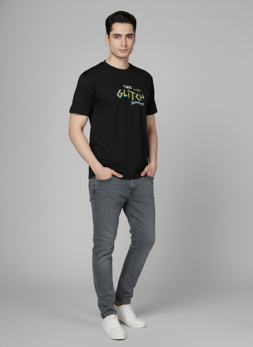 Men Cotton Black Printed Tshirt