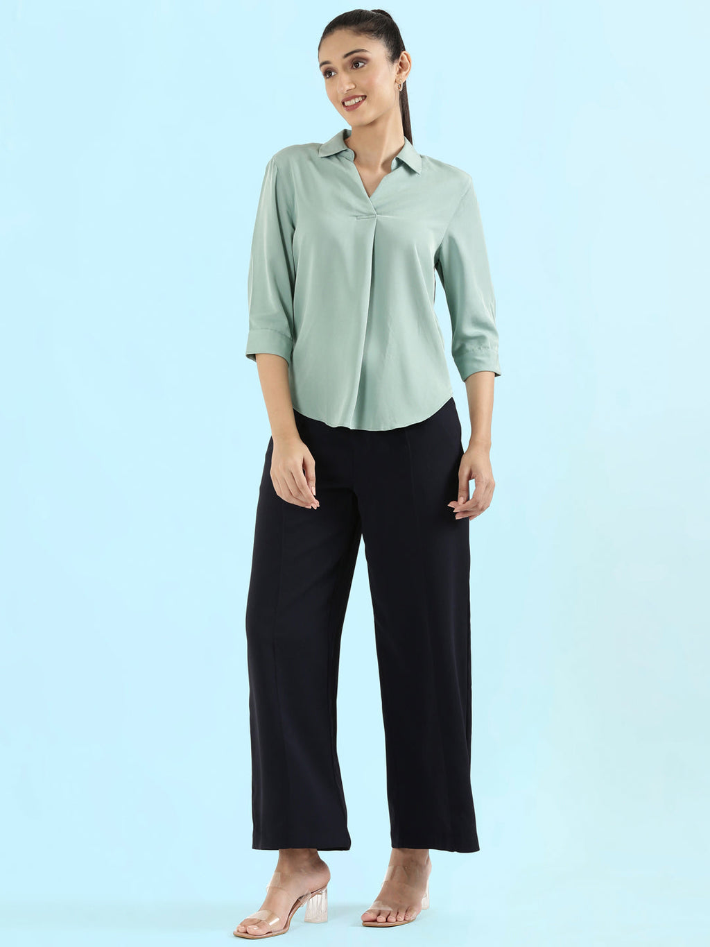 Rayon Polo Collar Top