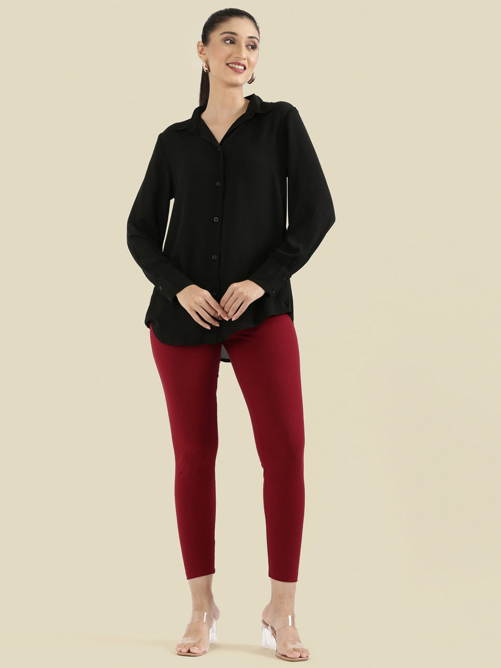 Crepe Classic Collar Long Shirt