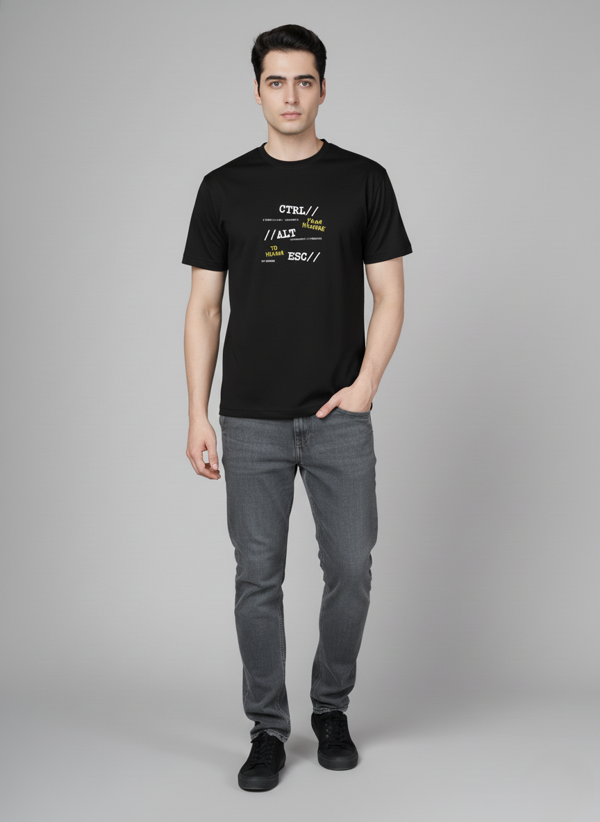 Men Cotton Black Printed Tshirt