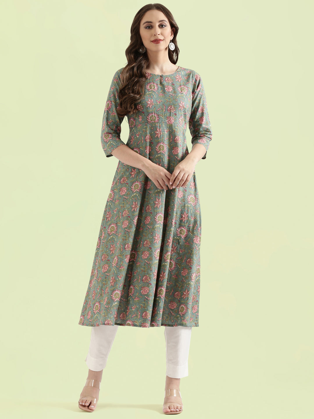 Cotton Floral Print Anarkali Kurta