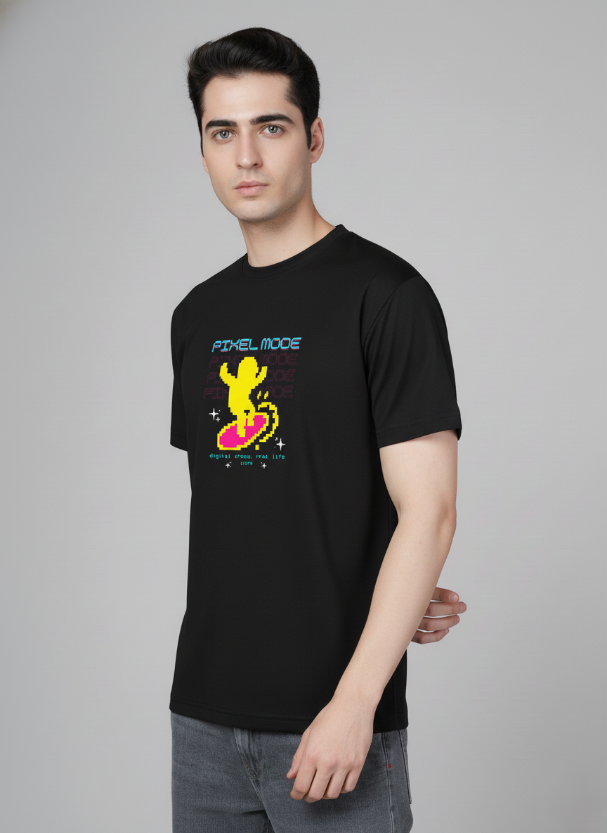 Men Cotton Black Printed Tshirt