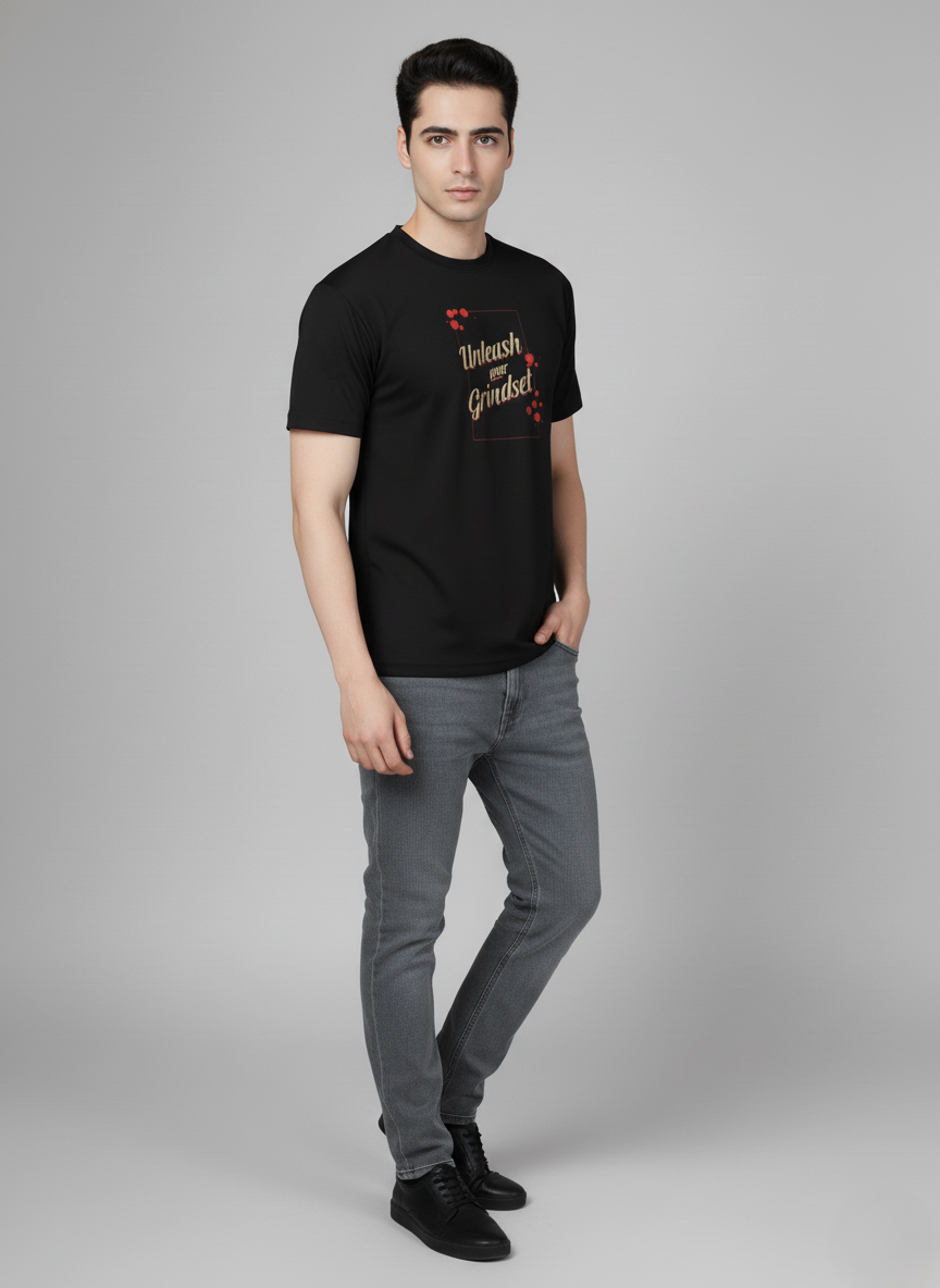 Men Cotton Black Printed Tshirt