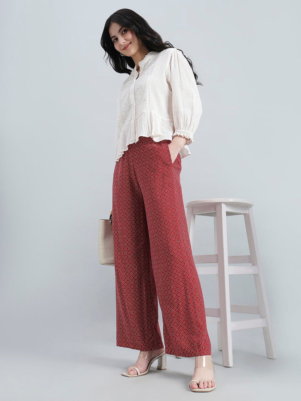 Red Woven Viscose Printed Palazzo