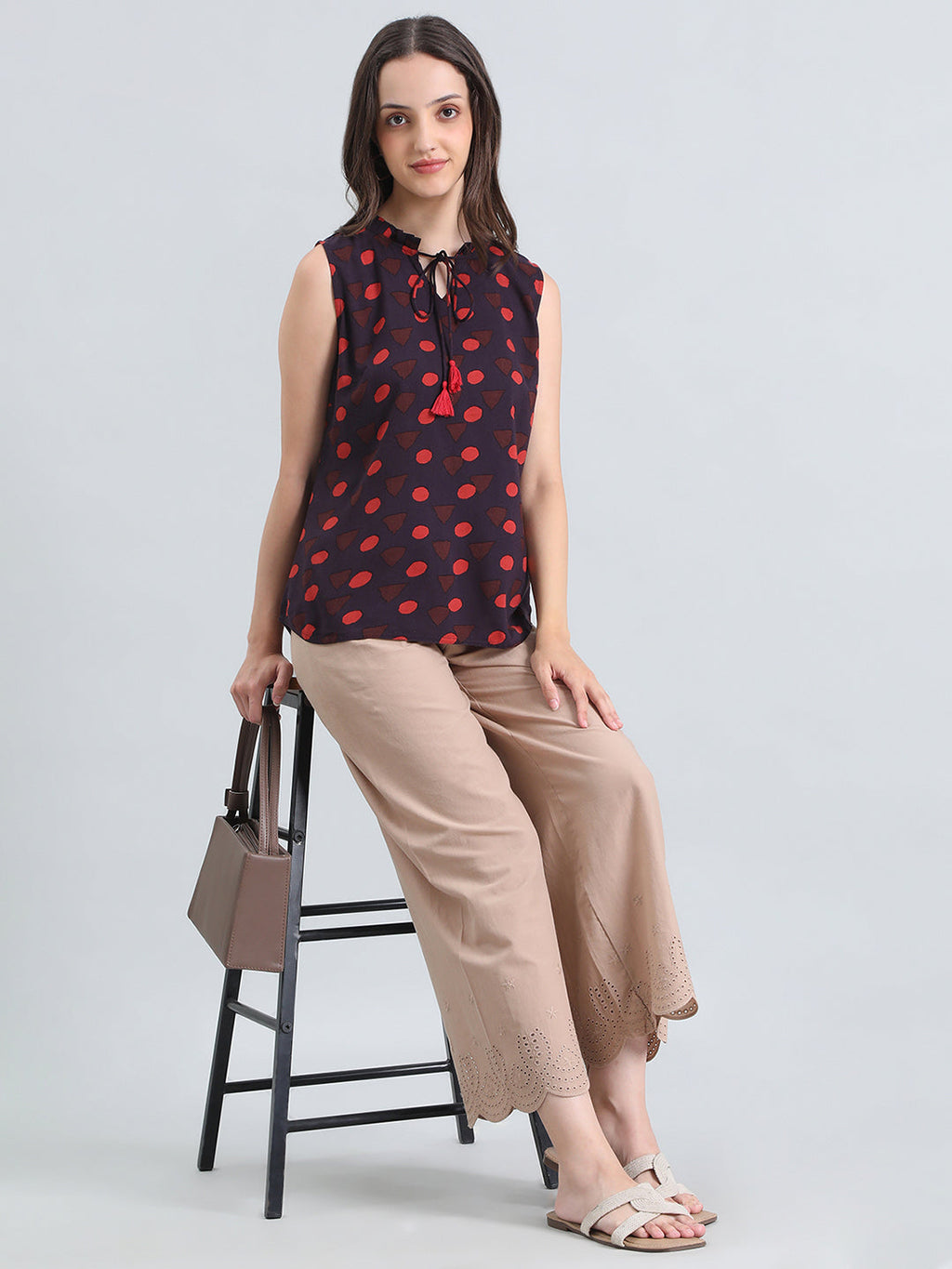 Viscose Tie-Up Geometric Print Blouse