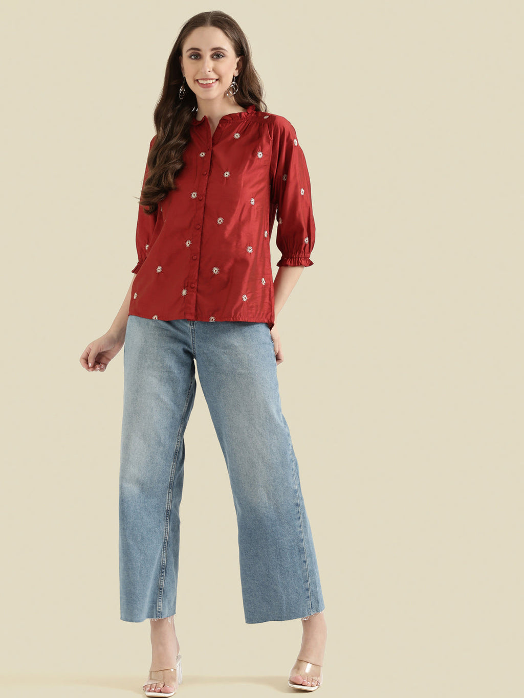 Viscose Zari Embroidery Frill Collar Festive Blouse