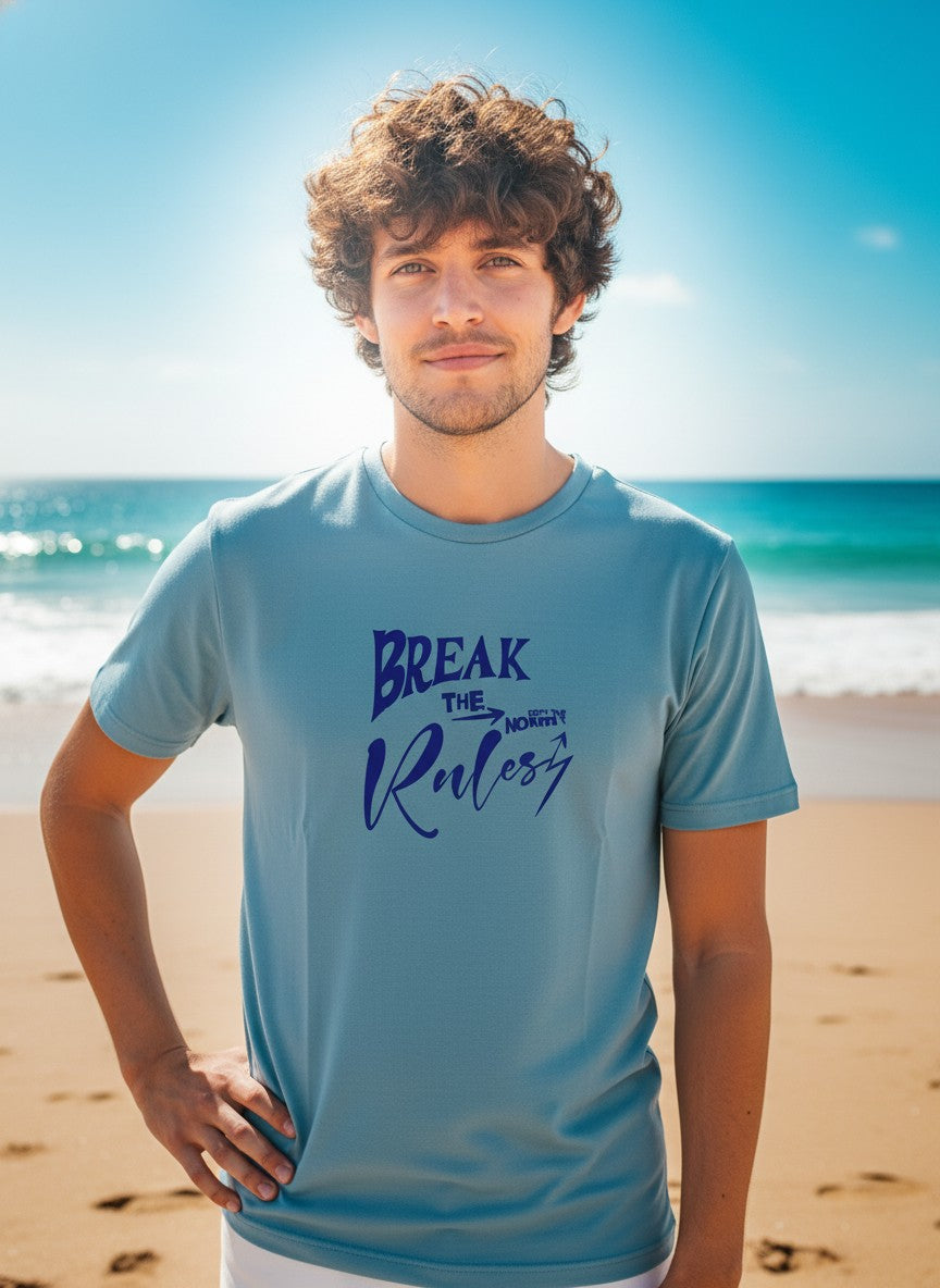 Men Cotton Ice Blue T-Shirt
