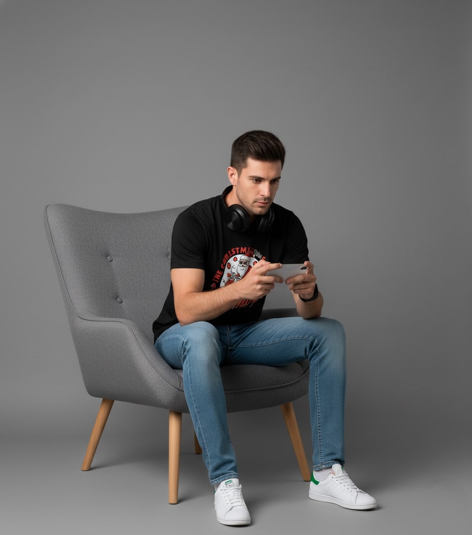 Men Printed Black Cotton Tshirt