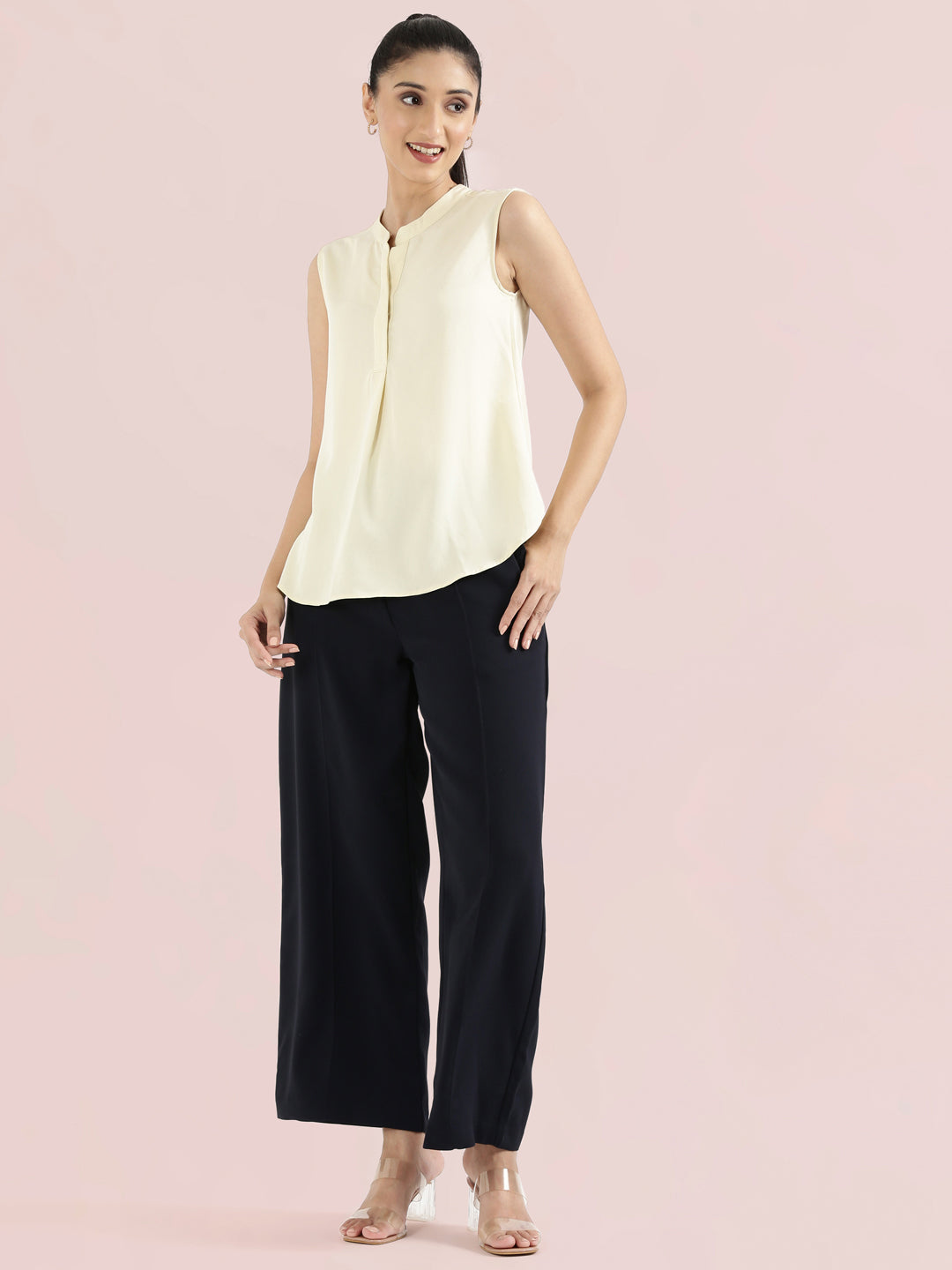Rayon Mandarin Collar Sleeveless Top