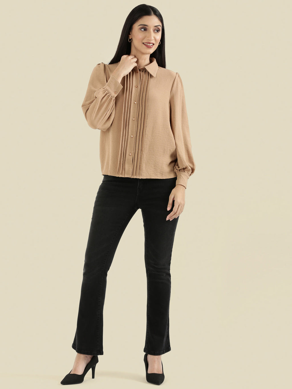 Hammered Classic Collar Pintuck Shirt
