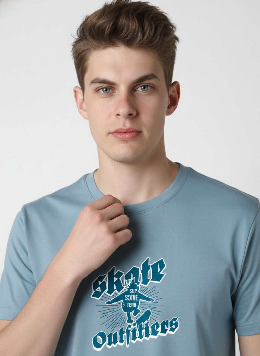 Men Cotton Ice Blue T-Shirt