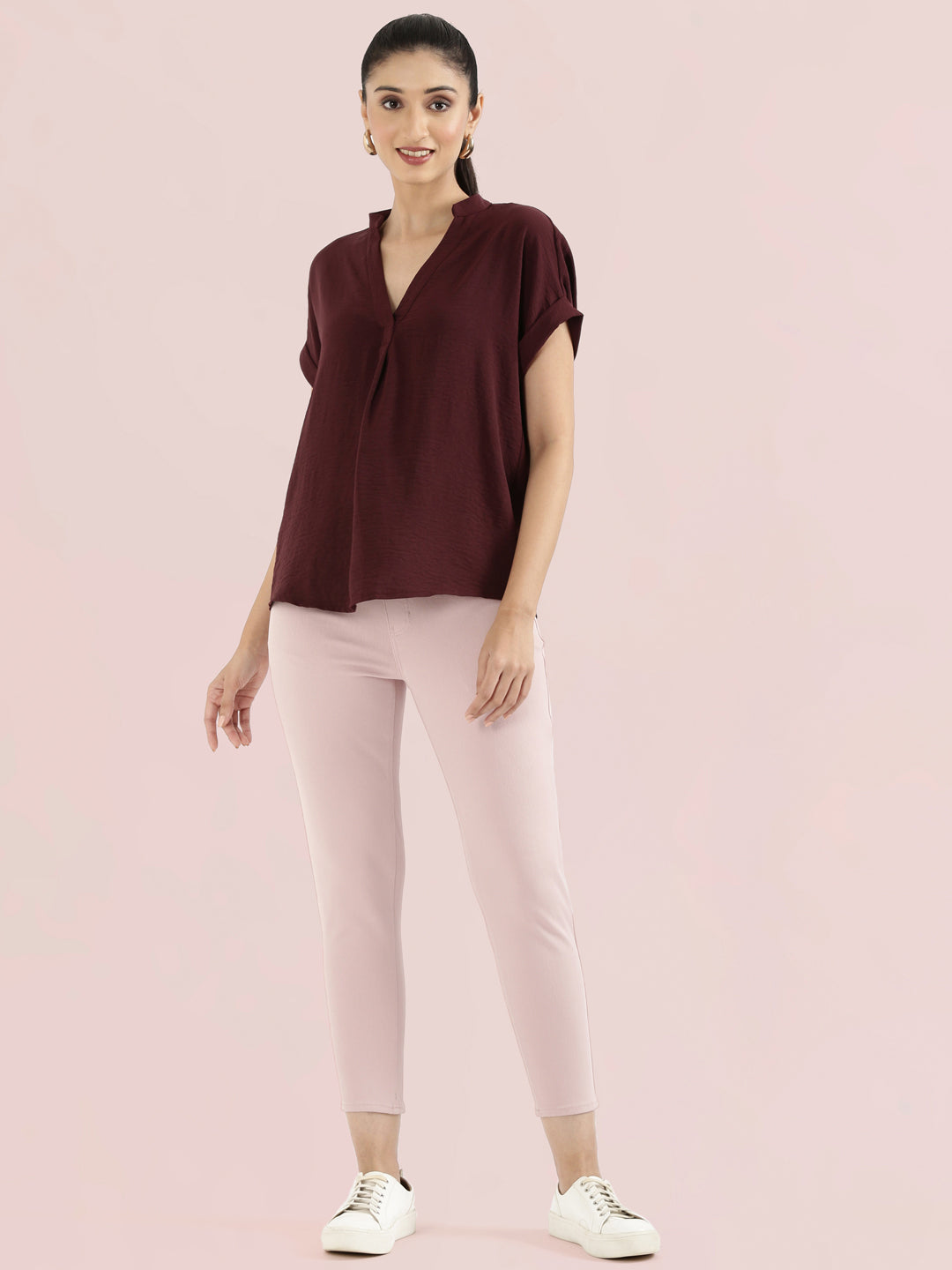 Mandarin Collar Textured Blouse