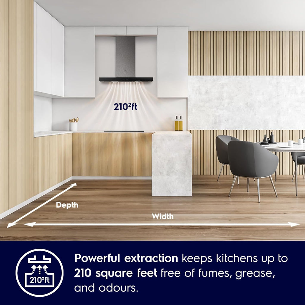 Electrolux 90cm T-Box Chimney for up to 210 sqft Kitchen, UltimateTaste 500, Black, ECT9623B