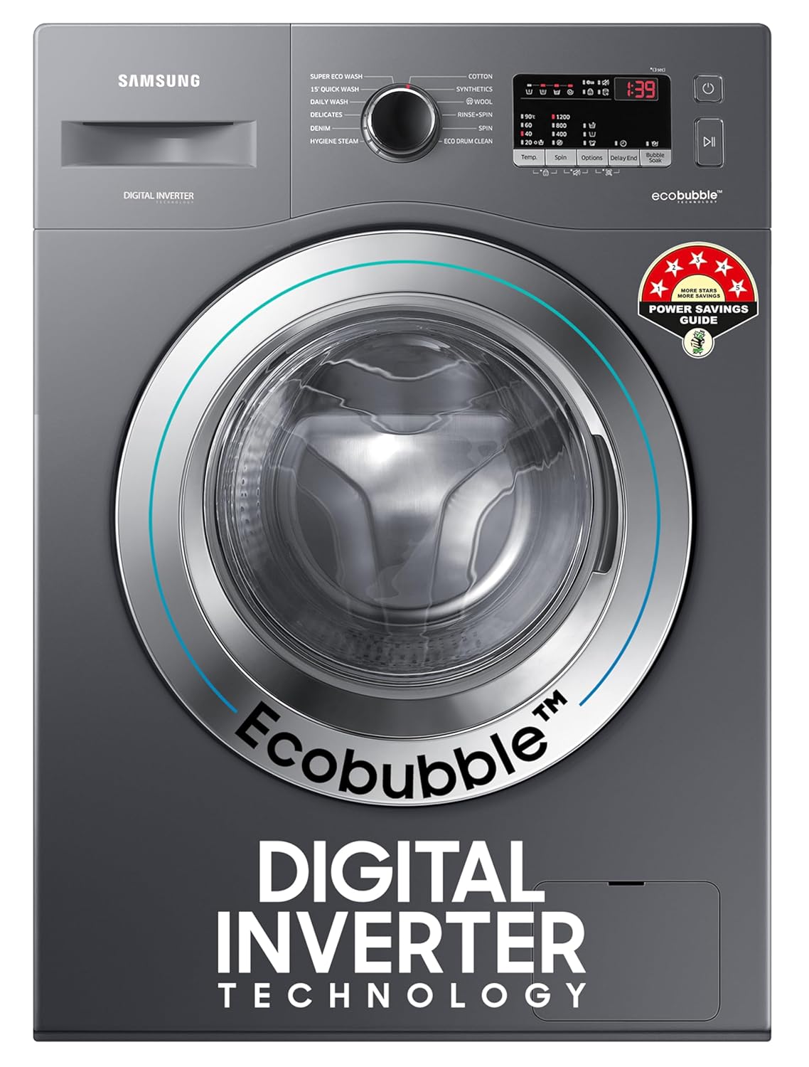 Samsung 7 kg, 5 Star, AI Control, Wi-Fi, Digital Inverter, Motor, Fully-Automatic Front Load Washing Machine (WW70T502NAN1TL, Hygiene Steam, Inox)
