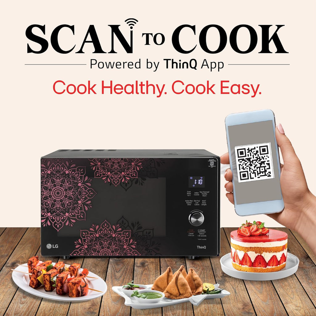 LG 28 L Scan to Cook Wi-Fi Enabled Charcoal Convection Microwave Oven (MJEN286VIW, Black, Stainless steel cavity, Heart Friendly Recipes, Ghee, Diet Fry & 360° Motorised Rotisserie for Bar-be-queing) (Minor Dent)