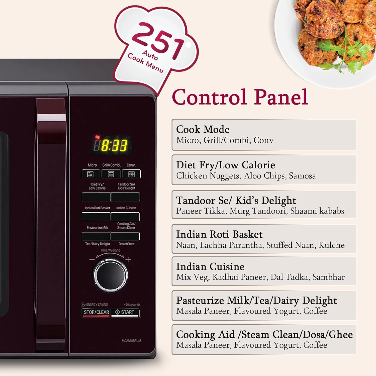 LG 28 L Convection Microwave Oven (MC2886BRUM, Black, Auto Cook Menu, Stainless steel cavity, Pasteurized Milk, 360° Motorised Rotisserie for Bar-be-queing, Indian Cuisine, Tandoor Se & Diet Fry)