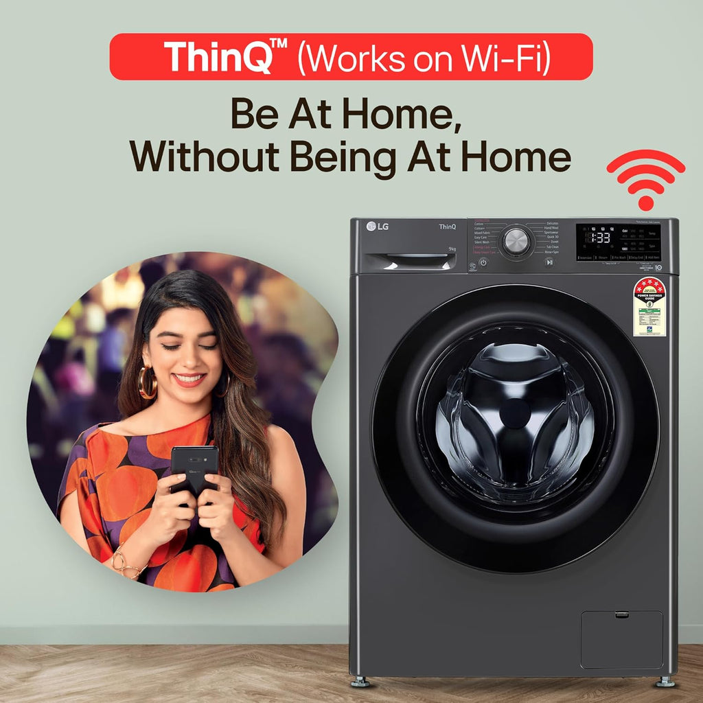 LG 9 Kg, 5 Star, AI Direct Drive Technology, Steam, 6 Motion DD & Wi-Fi Fully-Automatic Front Load Washing Machine (FHP1209Z5M, Intelligent & Convenient Fabric Care, Allergy Care, Middle Black)
