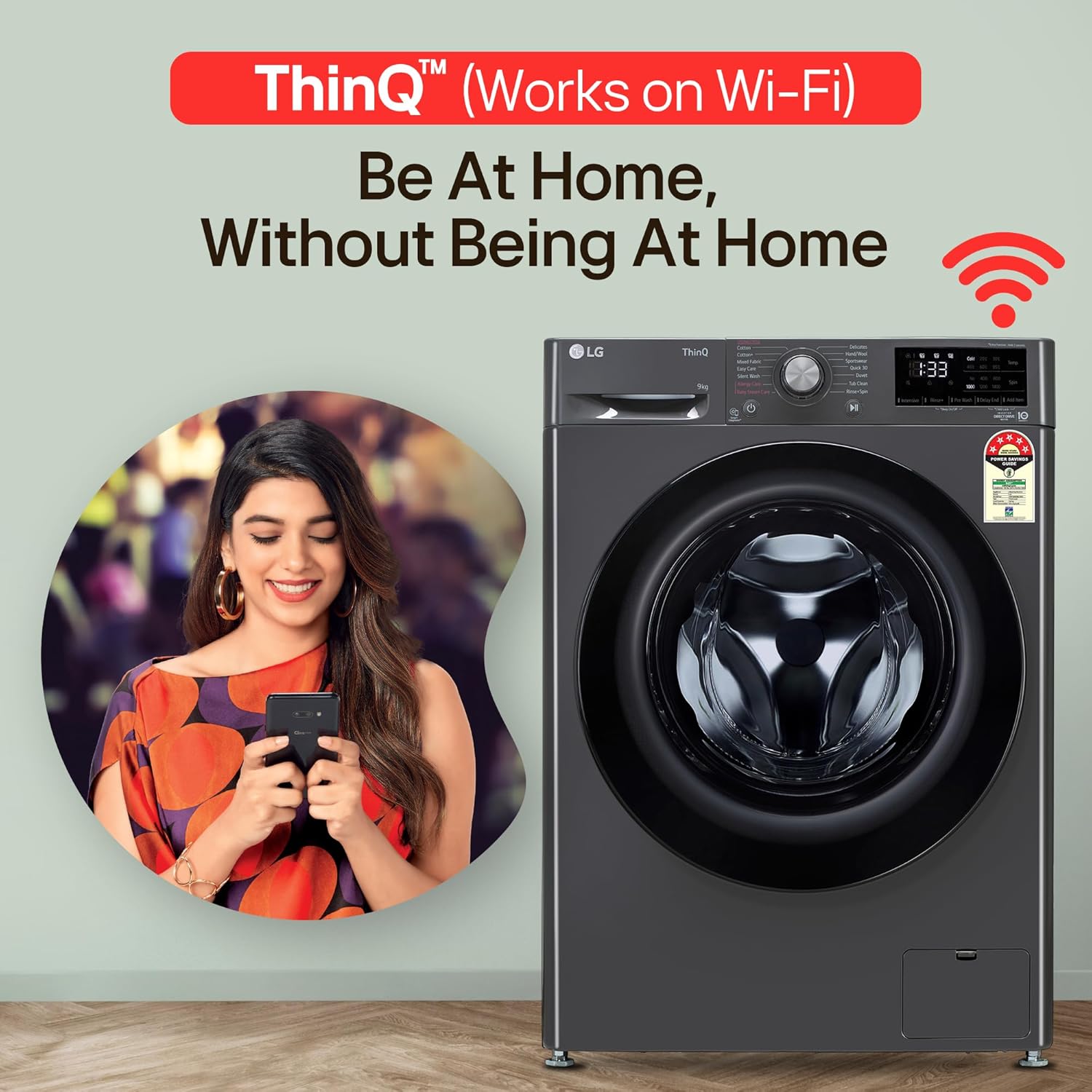 LG 9 Kg, 5 Star, AI Direct Drive Technology, Steam, 6 Motion DD & Wi-Fi Fully-Automatic Front Load Washing Machine (FHP1209Z5M, Intelligent & Convenient Fabric Care, Allergy Care, Middle Black)