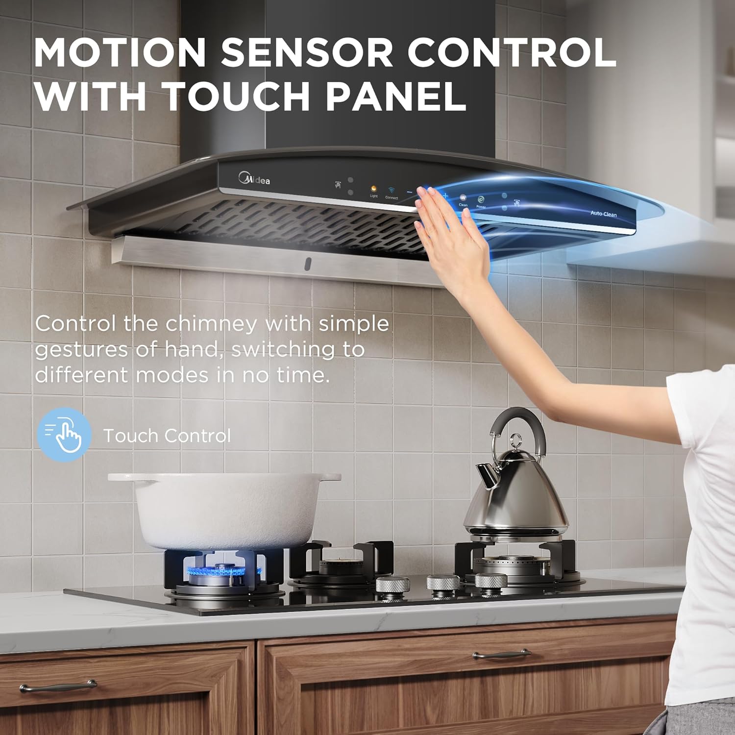Midea 60 cm 1600 m3/hr BLDC, Filter-less, Wi-Fi enabled, intelli- Autoclean, 9 speed kitchen Chimney, Free Installation Kit (Megan Auto Clean), Black