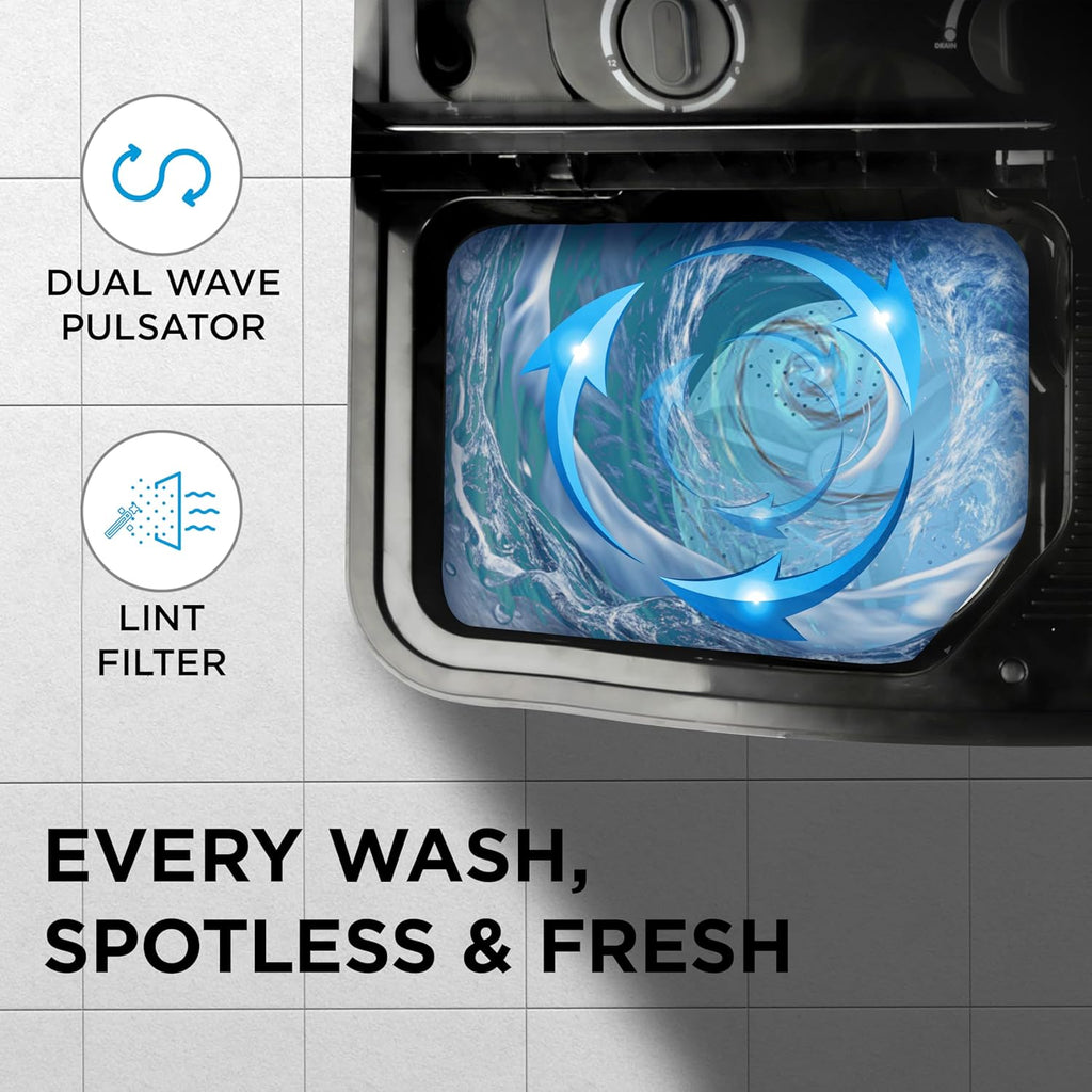 Midea Washing Machine Semi Automatic 7.5Kg Glass Lid Black Grey(MWMSA075GPG(KW)