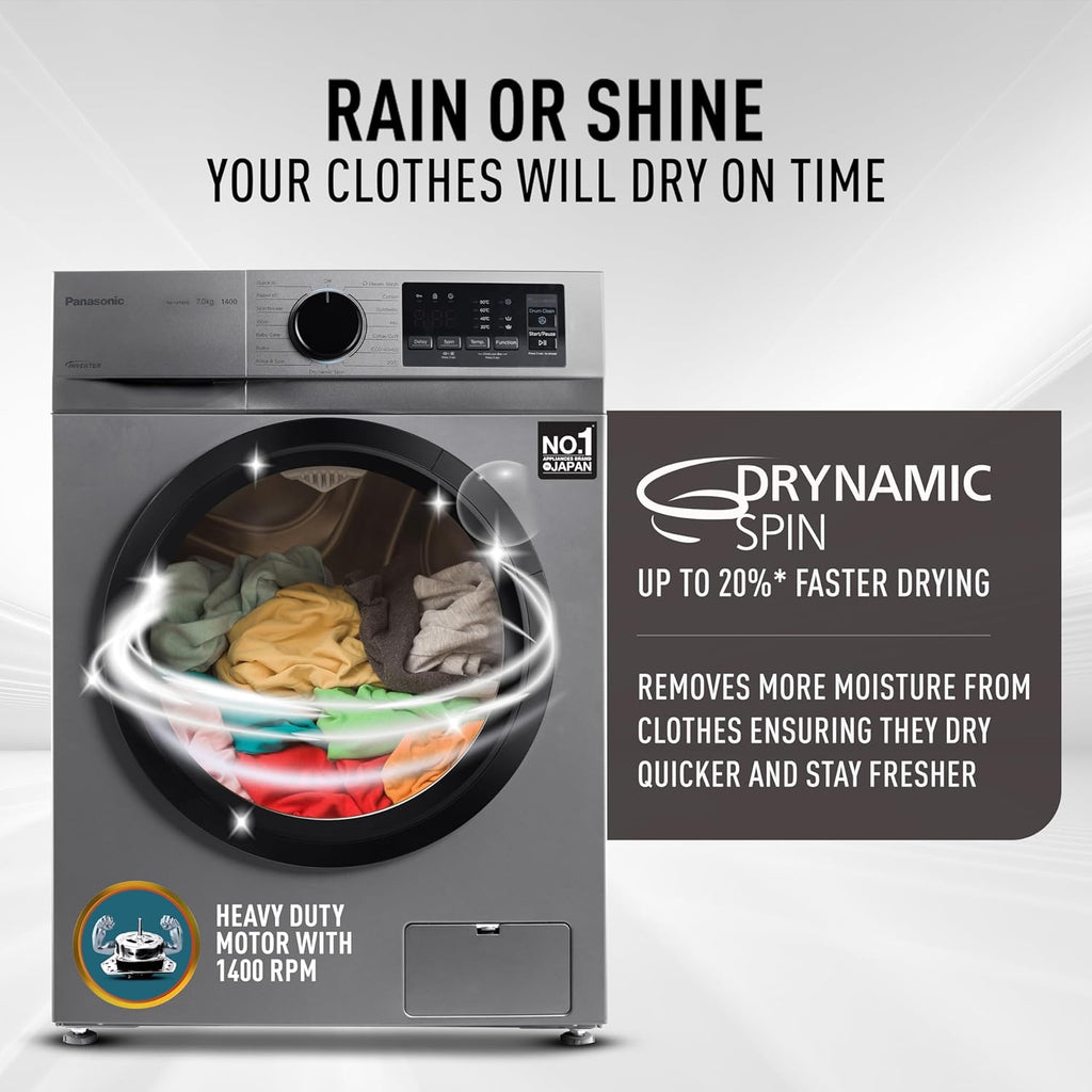 Panasonic 7 kg 5 Star Inverter Fully Automatic Front Loading Washing Machine with Built-In Heater (NA-147MH2L01, Dark Silver)