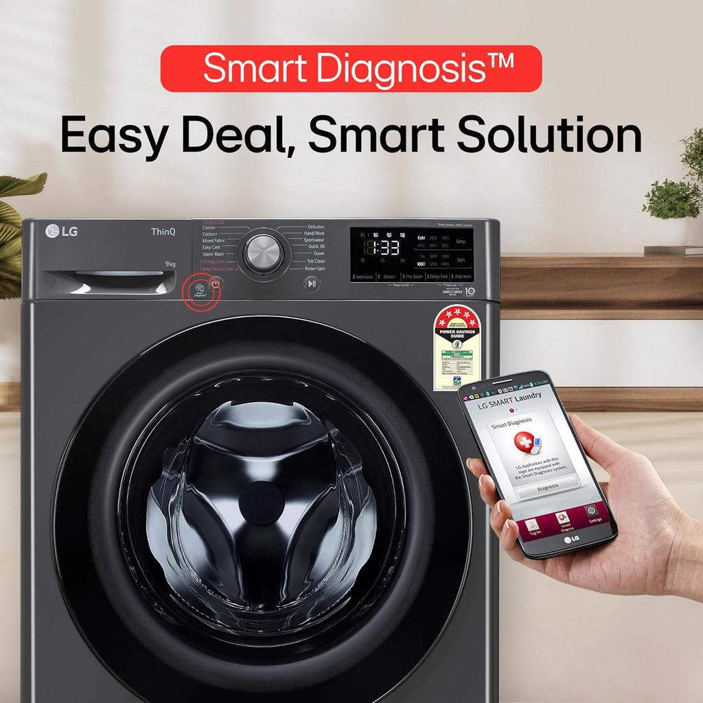 LG 9 Kg, 5 Star, AI Direct Drive Technology, Steam, 6 Motion DD & Wi-Fi Fully-Automatic Front Load Washing Machine (FHP1209Z5M, Intelligent & Convenient Fabric Care, Allergy Care, Middle Black)
