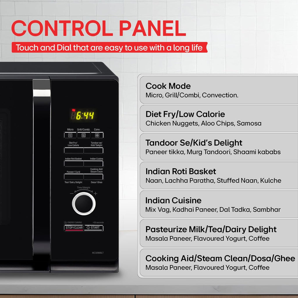 LG 32 L Convection Microwave Oven (MC3286BLT, Black, Auto Cook Menu, Diet Fry and with Stainless Steel Cavity)