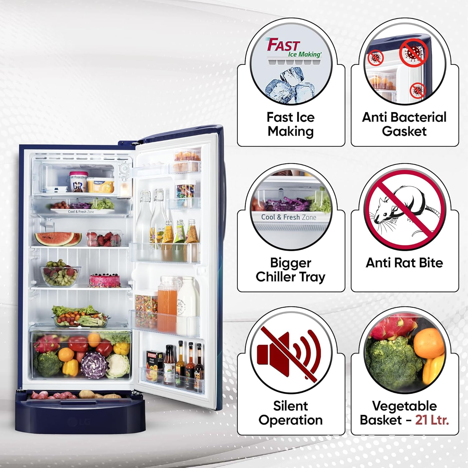 LG 210 L, 5 Star, Direct Cool, Smart Inverter Compressor, Single Door Refrigerator(GL-D231ABAU)