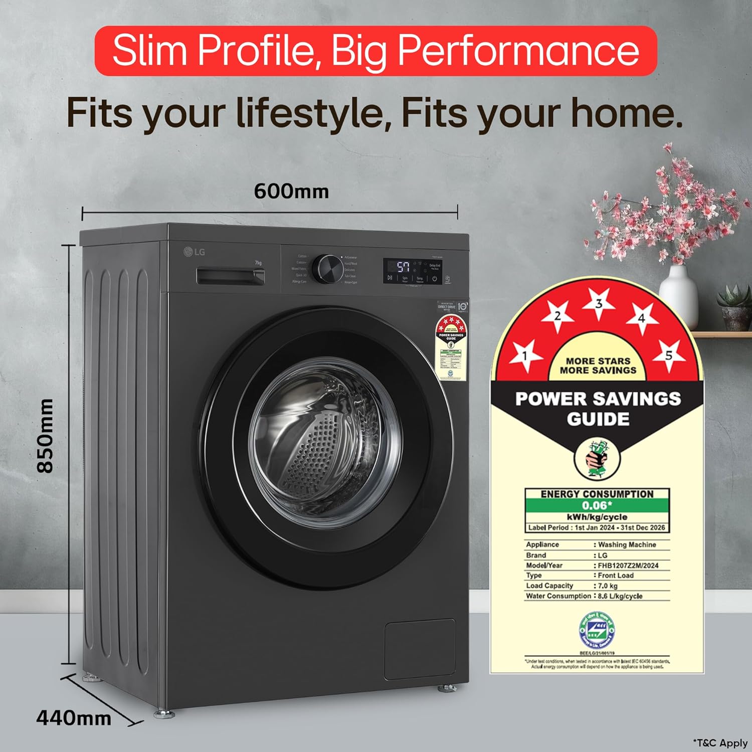 LG 7 Kg, 5 Star, Direct Drive Technology, Steam Wash, 6 Motion DD, Fully-Automatic Front Load Washing Machine (FHB1207Z2M, Allergy Care, In-Built Heater, Touch Panel, Middle Black)