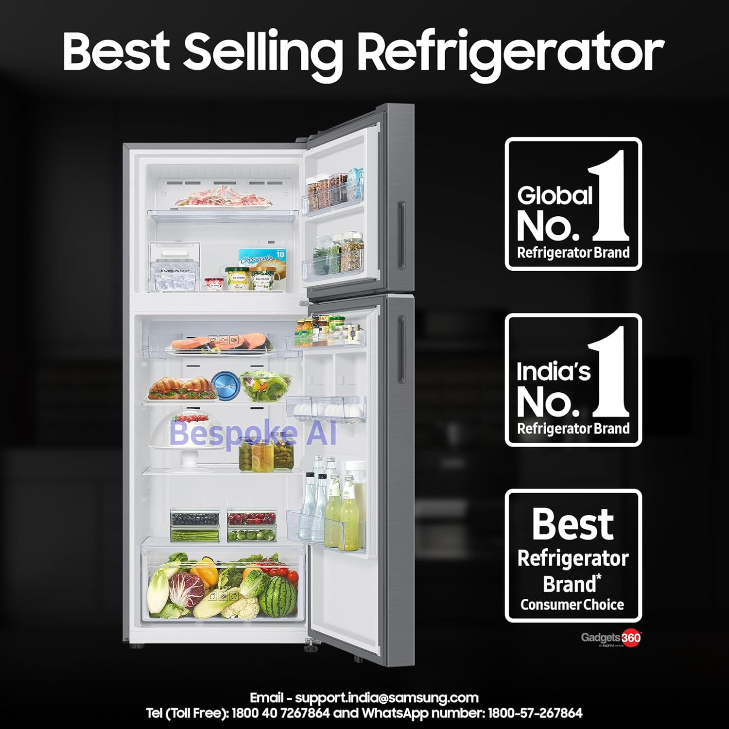 Samsung 419 L, 2 Star, Convertible 5-in-1, Digital Inverter, Frost Free Double Door Refrigerator (RT45DG6A2BS8HL, Silver, Elegant Inox)