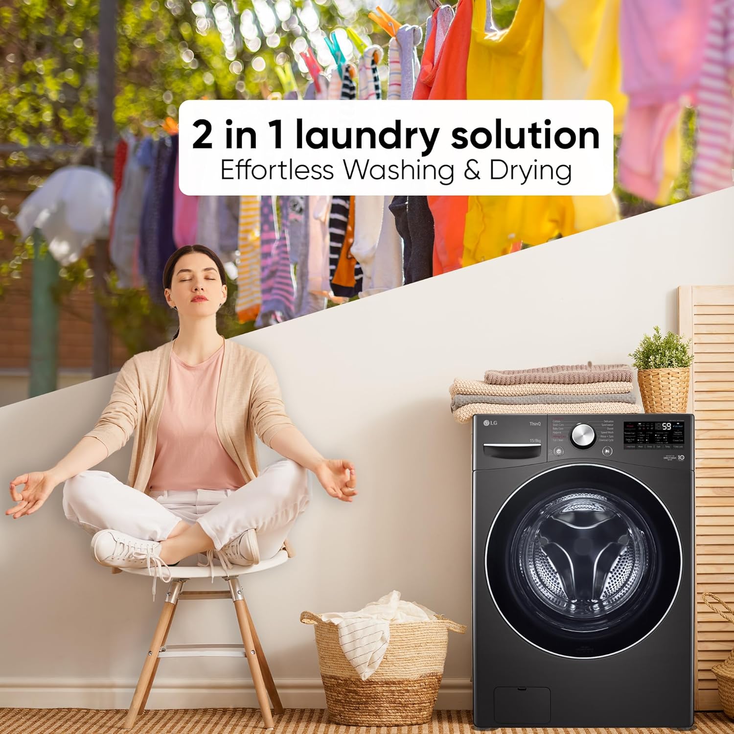 LG 15 Kg (Wash) / 8 Kg (Dry) Ai Direct Drive With Wi-Fi Fully Automatic Front Load Washer Dryer (Fhd1508Stb)
