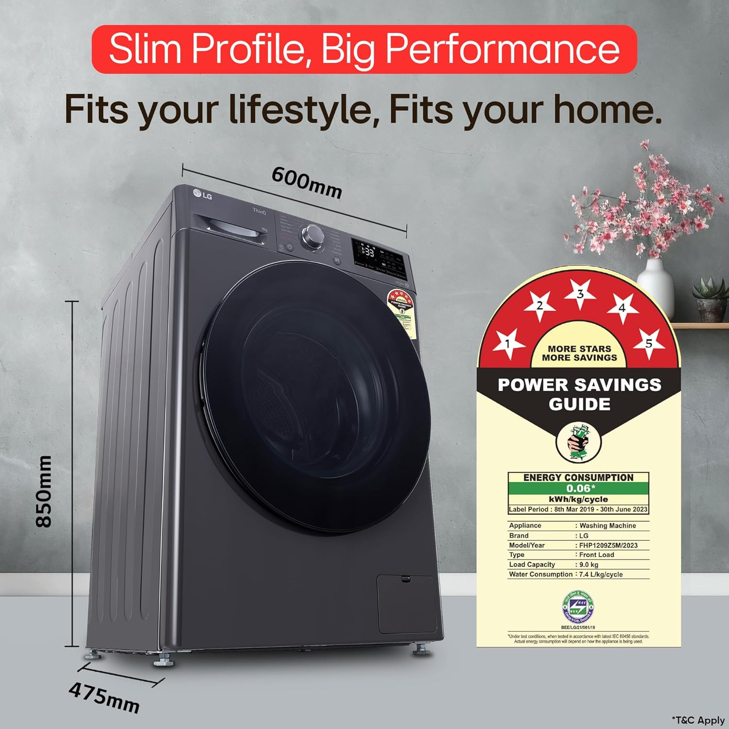 LG 9 Kg, 5 Star, AI Direct Drive Technology, Steam, 6 Motion DD & Wi-Fi Fully-Automatic Front Load Washing Machine (FHP1209Z5M, Intelligent & Convenient Fabric Care, Allergy Care, Middle Black)