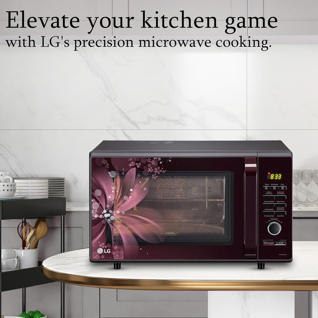 LG 28 L Convection Microwave Oven (MC2886BRUM, Black, Auto Cook Menu, Stainless steel cavity, Pasteurized Milk, 360° Motorised Rotisserie for Bar-be-queing, Indian Cuisine, Tandoor Se & Diet Fry)