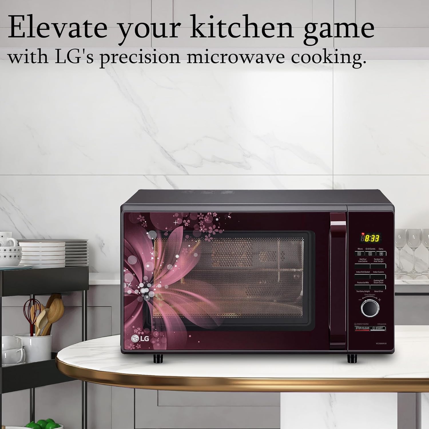 LG 28 L Convection Microwave Oven (MC2886BRUM, Black, Auto Cook Menu, Stainless steel cavity, Pasteurized Milk, 360° Motorised Rotisserie for Bar-be-queing, Indian Cuisine, Tandoor Se & Diet Fry)
