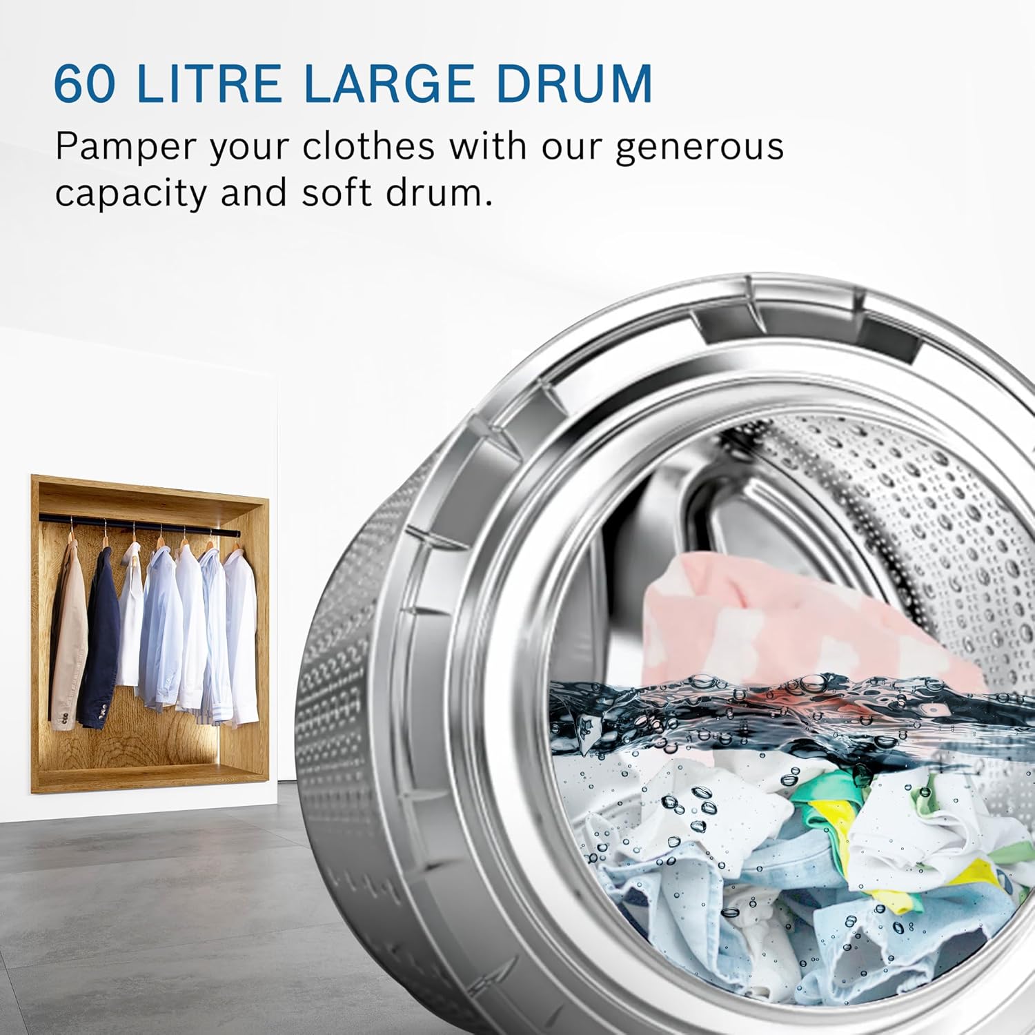 Bosch 10.5/6 KG Inverter Fully Automatic Front Load Washer Dryer (2023 Model, WNA2E4U1IN, 1400 RPM, 14 Wash Programs, LED touch display, Wash & Dry in 60 Mins, Cast Iron Grey)