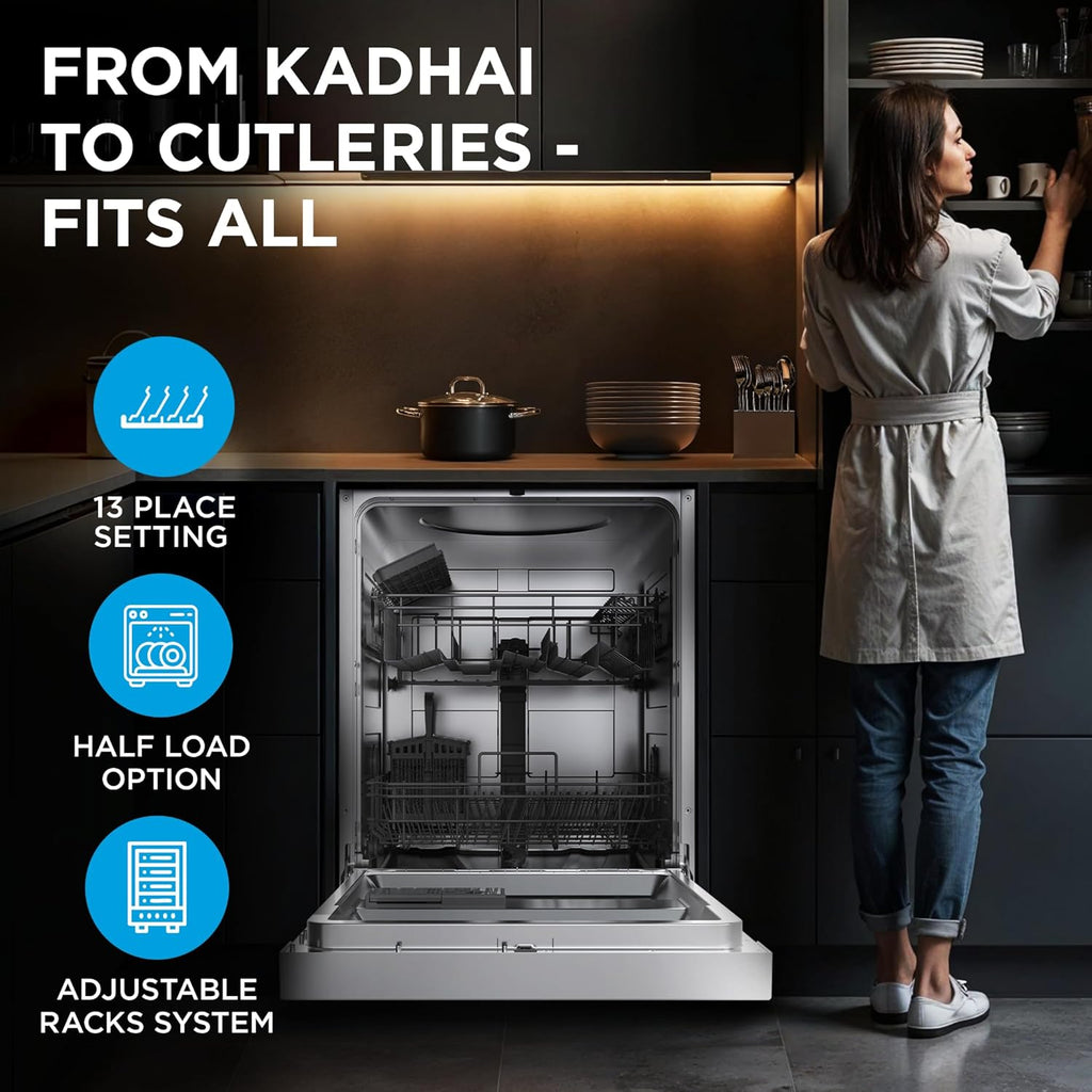 Midea 13 Place Settings Free Standing silver Dishwasher |FMDWPF1301F(SS)-WG|7 Wash Programs | LED Display | Power Wash | Wi-Fi Enabled with Midea SmartHome App | Self c