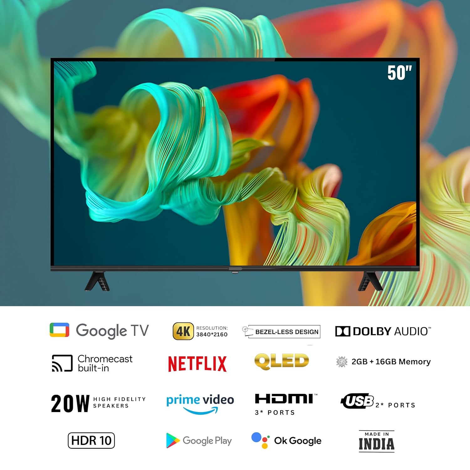 Salora 127 CM (50 INCHES) QLED 4K Ultra HD Smart Google TV, SLV-3505 GTV (Black) Brand New Seal Packed