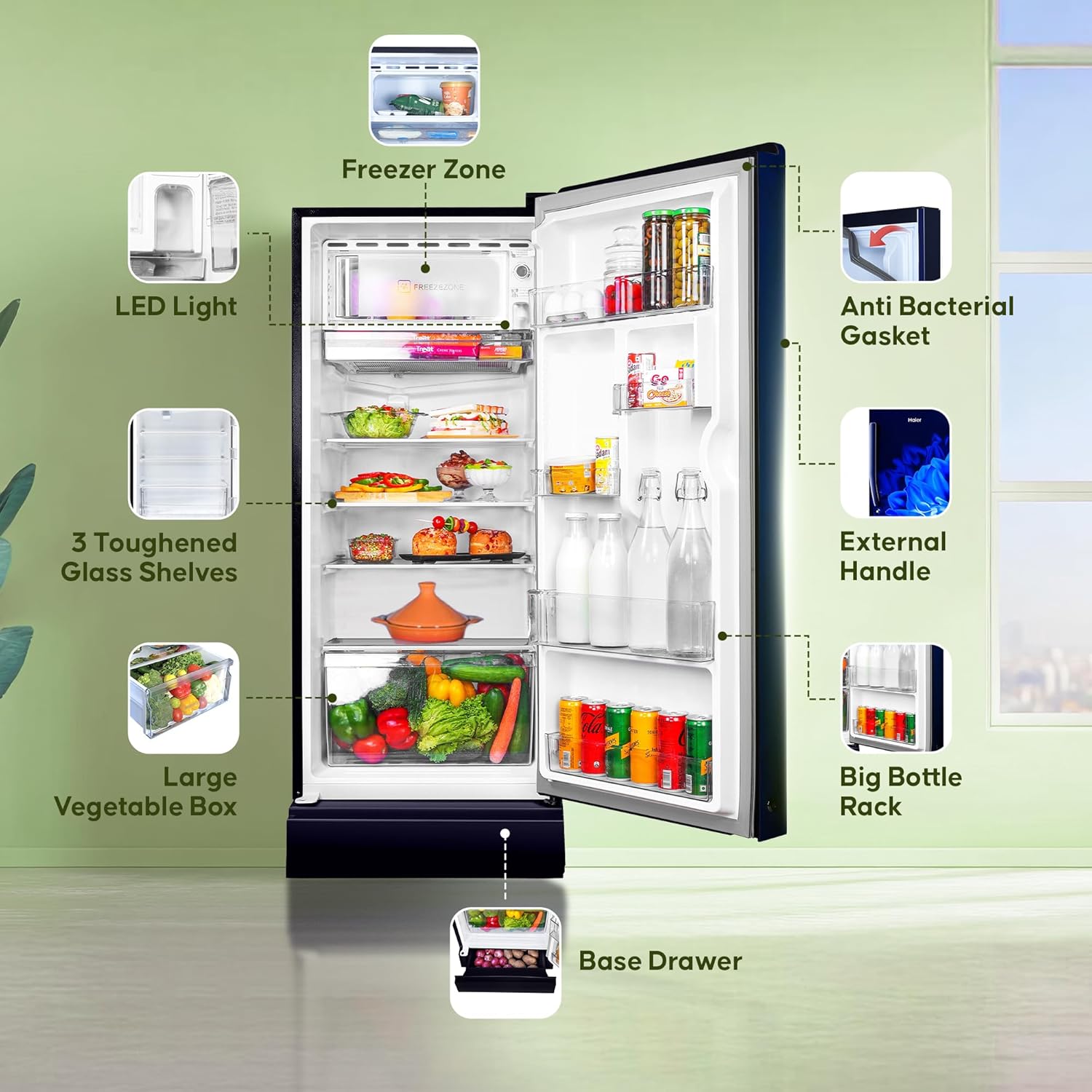 Haier 190 L, 5 Star, Direct-Cool Single Door Refrigerator (HED-205RG, Spiral Glass)