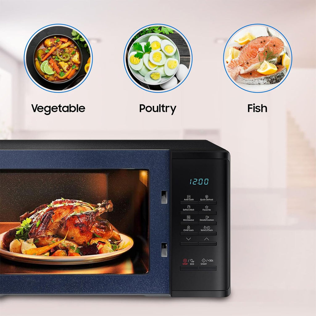 Samsung 23 L Solo Microwave Oven (MS23A3513AK/TL, Black, Auto Cook Programs, Child Safety Lock, Memory Feature, Deodorization, Ceramic Enamel Cavity with 10 year warranty)