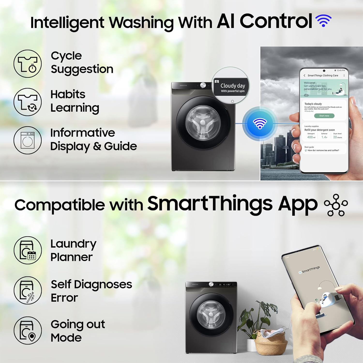 Samsung 8 kg, 5 star, Eco Bubble Technology, AI Control, Wi-Fi, Digital Inverter, Motor, Fully-Automatic Front Load Washing Machine (WW80T504DAX1TL, Hygiene Steam, Inox)