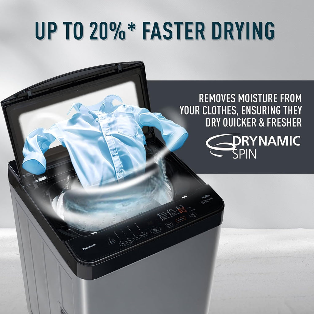 Panasonic 8 Kg Wifi Fully-Automatic Top Loading Smart Washing Machine (NA-F80CH3CRB, Charcoal Inox Grey, Drynamic Spin)