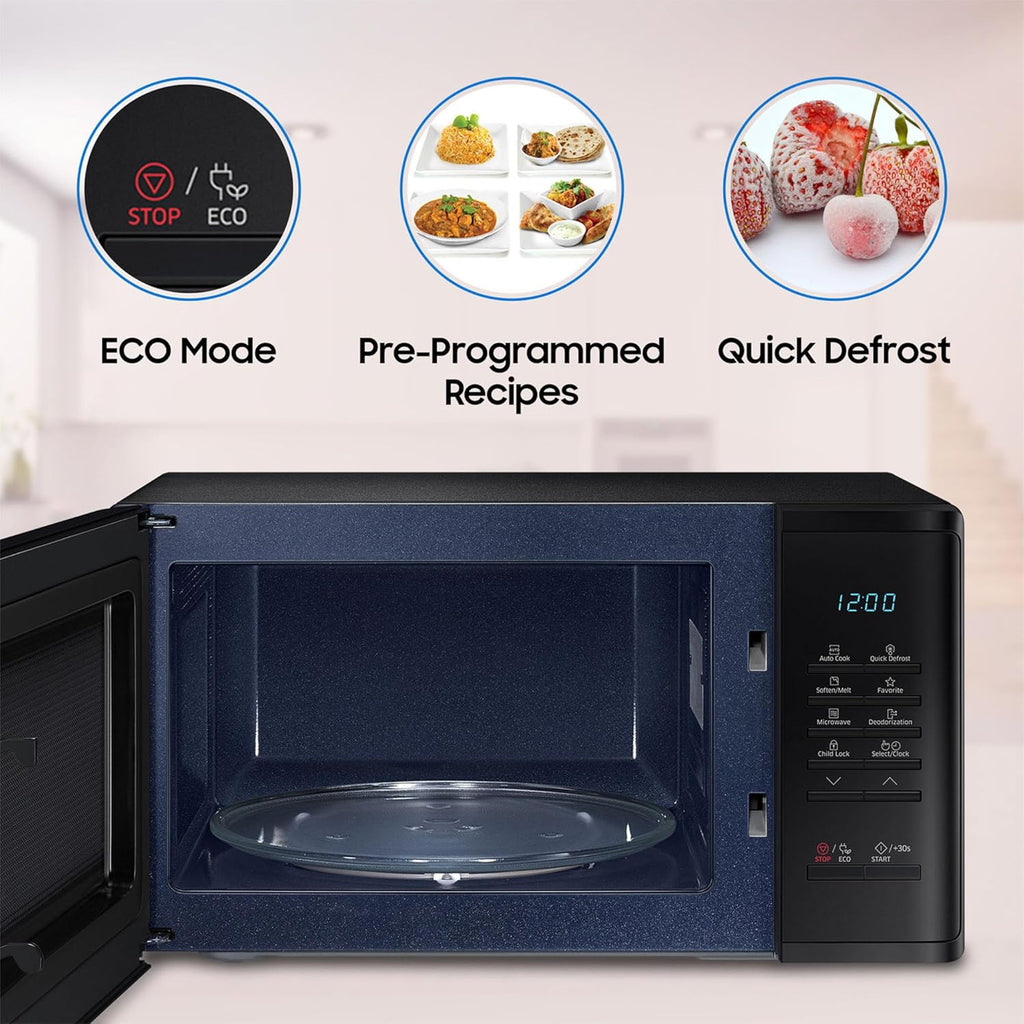 Samsung 23 L Solo Microwave Oven (MS23A3513AK/TL, Black, Auto Cook Programs, Child Safety Lock, Memory Feature, Deodorization, Ceramic Enamel Cavity with 10 year warranty)