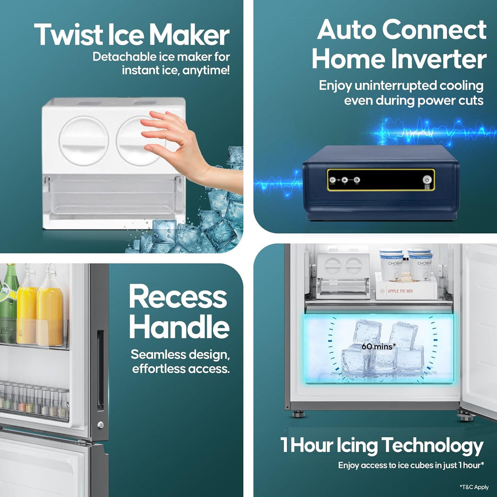 Haier 325 L 3 Star Frost Free Bottom Mount Double Door Refrigerator|Convertible 14-in-1|Jhukna Mat-Bottom Freezer (HEB-333DS-P, Dazzle Steel)