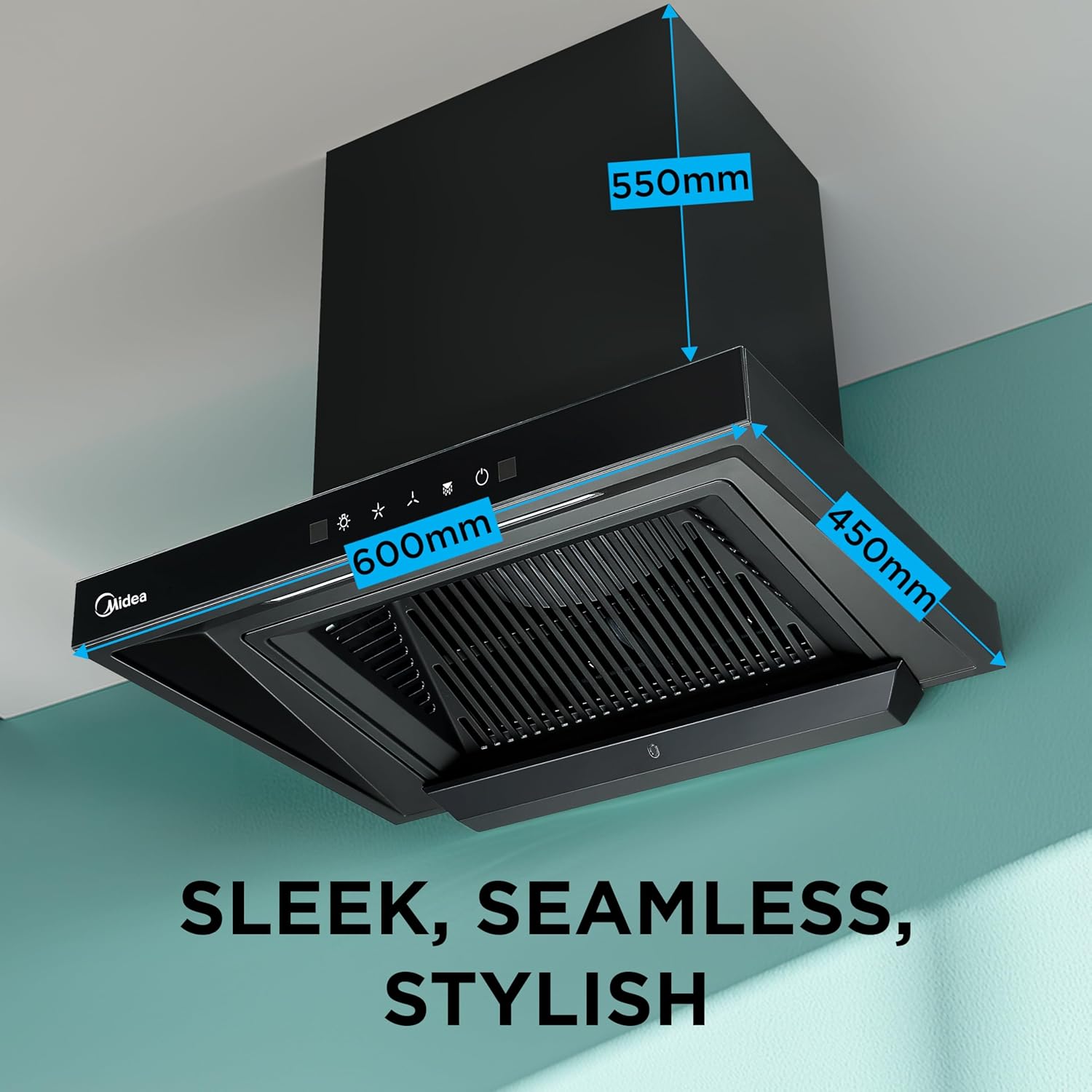 Midea 60 cm 1400 m3/hr Filter-less, Autoclean, Motion Sensor, T Shape kitchen Chimney (Falcon Auto Clean), Black MCHT-600T(IN)