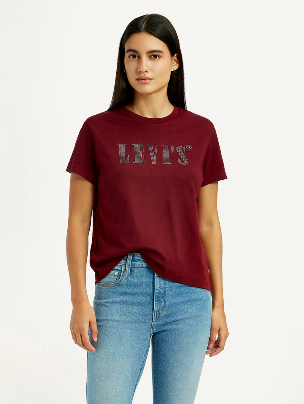 Women's Typographic Print Maroon Relaxed Fit T-shirt