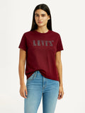 Women's Typographic Print Maroon Relaxed Fit T-shirt